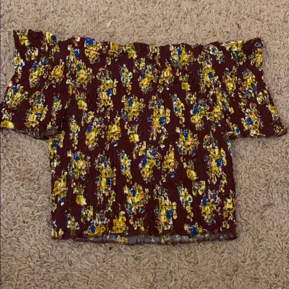 Maroon/Yellow floral Off the shoulder crop top